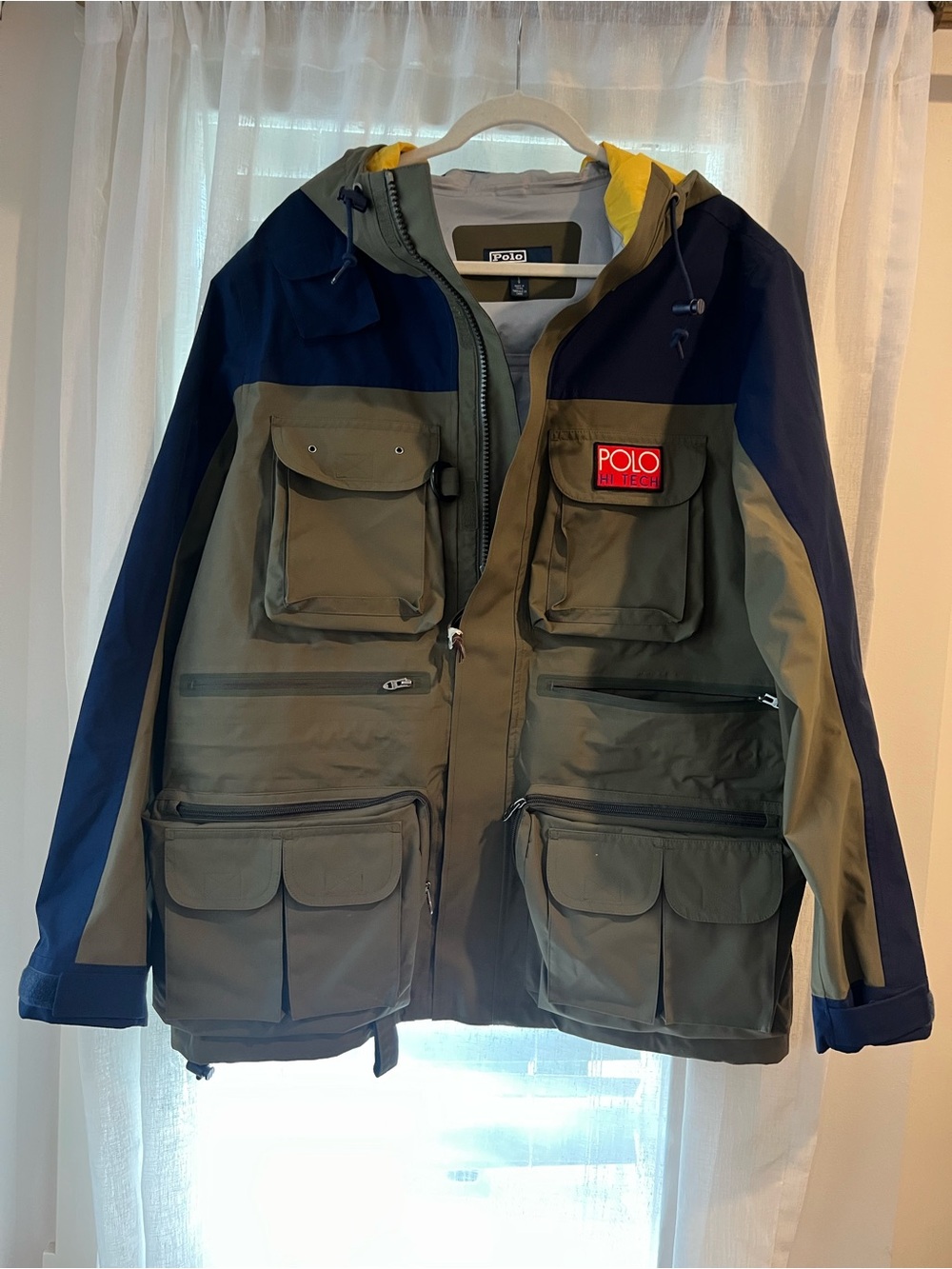 Polo by Ralph Lauren Men's Olive Utility Hi Tech Color Block  Jacket Olive